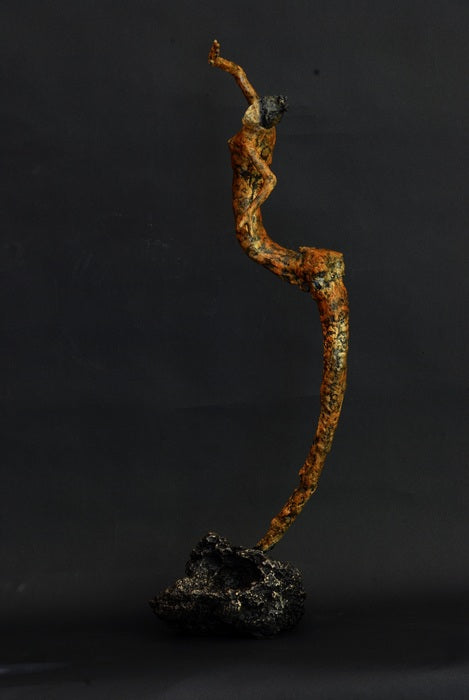 Awakening, 2022, lost wax cast bronze, 25 x 9 x 9 in. / 63.5 x 22.86 x 22.86 cm.