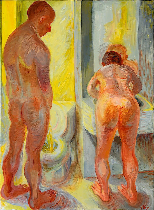 Bathroom Couple, 2023, oil on canvas, 40 x 30 in. / 101.6 x 76.2 cm.
