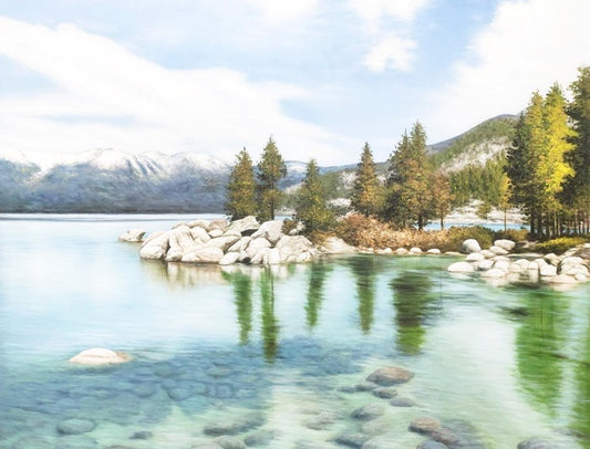 Beauty of Lake Tahoe, 2023, oil on rice paper canvas, 30 x 40 in. / 76.2 x 101.6 cm.