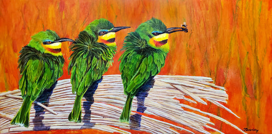 The Bee Eaters, 2020, acrylic, 12 x 24 in. / 30.48 x 60.96 cm.