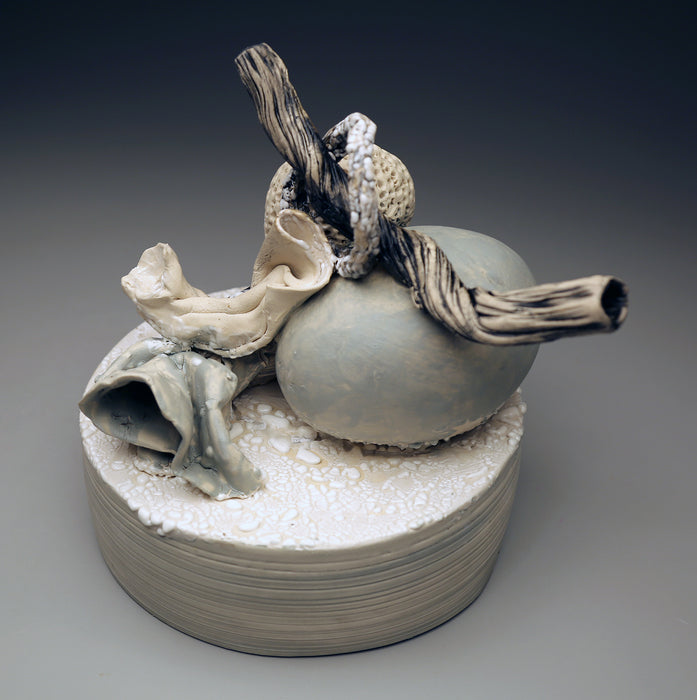 Bleached Composition, 2021, ceramic, 8 x 8 x 8 in. / 20.32 x 20.32 x 20.32 cm.