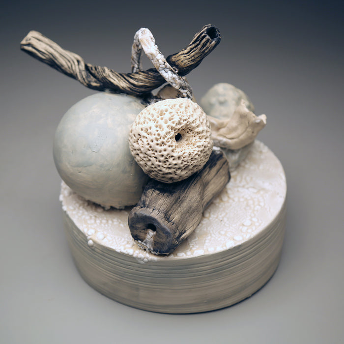 Bleached Composition, 2021, ceramic, 8 x 8 x 8 in. / 20.32 x 20.32 x 20.32 cm.
