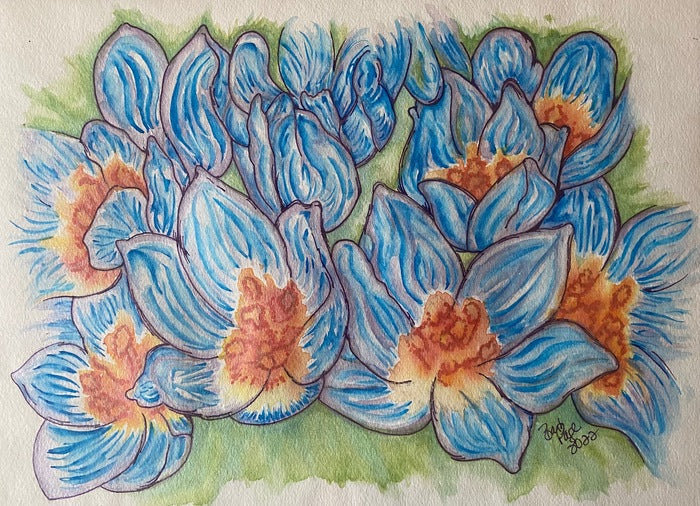 Blue Garden, 2022, watercolor, 20 x 24 in. / 50.8 x 60.96 cm.