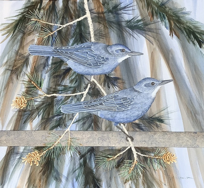 Blue Crows (Pinyon Jays), 2022, watermedia on paper, 20 x 18 in. / 50.8 x 45.72 cm.