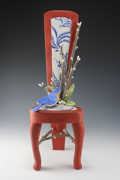 Blue Willow, 2014, ceramic with underglaze painting, 18 x 7 x 7 in. / 45.72 x 17.78 x 17.78 cm.