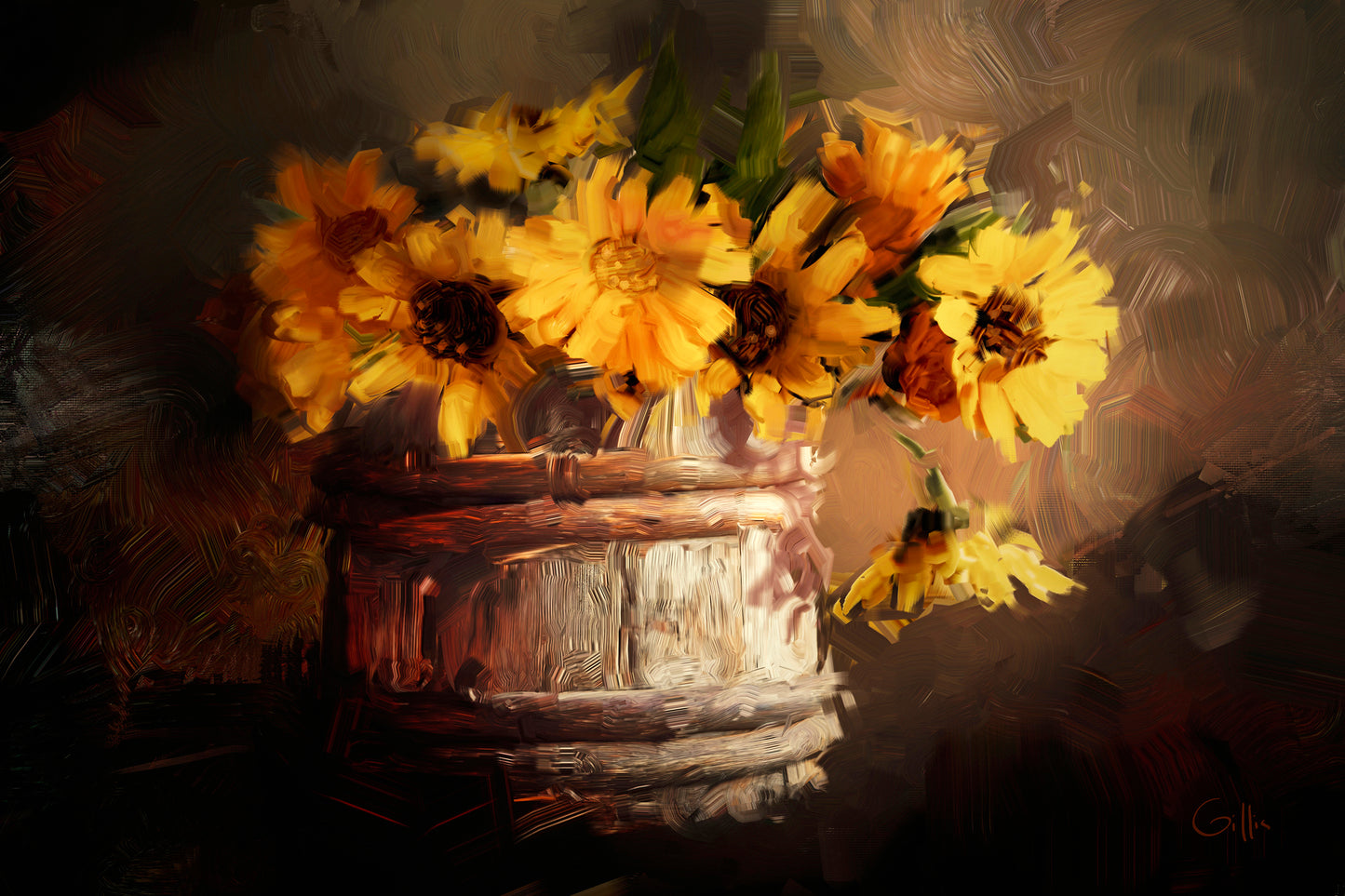 Bucket O' Flowers, 2022, oil on canvas, 24 x 36 in. / 60.96 x 91.44 cm.