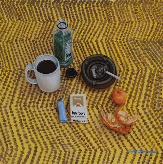 Caffeine, Nicotine, Green Juice, 2021, oil on canvas, 24 x 24 in. / 60.96 x 60.96 cm.