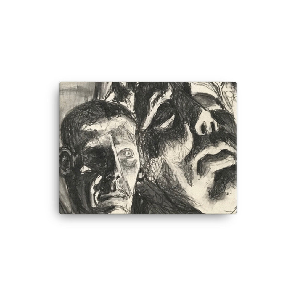 Statue Heads, 2023, charcoal drawing on canvas print