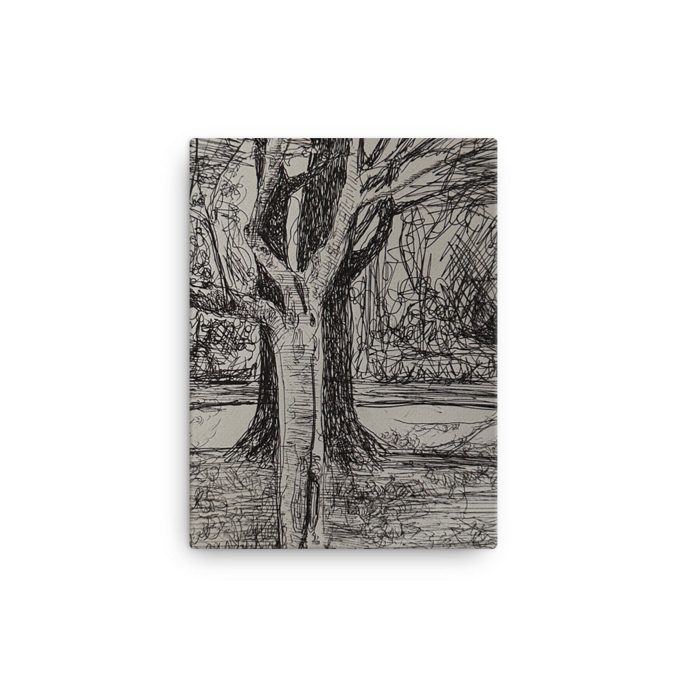 Sitting in the Park POV, 2023, ink drawing on canvas print