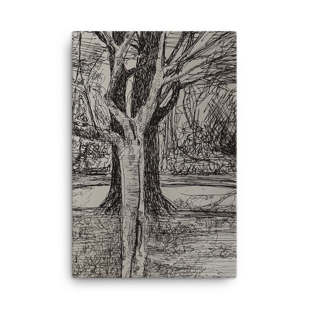 Sitting in the Park POV, 2023, ink drawing on canvas print