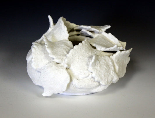 Cascading Textured White Leaf Pot, 2015, ceramics, 5 x 9 x 9 in. / 12.7 x 22.86 x 22.86 cm.