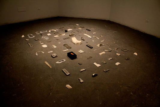 Artifacts, 2025, mixed media, 6 x 6 x 4 in. / 15.24 x 15.24 x 10.16 cm.