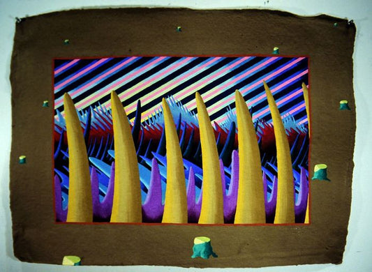 Clearcut Landscape 1, 1990, casein on handmade rag, 22 x 30 in. / 55.88 x 76.2 cm.