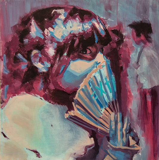 Cover it, Fan it, 2023, oil, 23 x 23 in. / 58.42 x 58.42 cm.