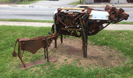 Cow and Calf, 2016, repurposed steel, 4.5 x 2 x 7 ft. / 54 x 24 x 84 in.