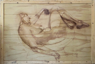 Deborah, 2023, oil & pastel on recycled wood crate, 46 x 70 in. / 116.84 x 177.8 cm.