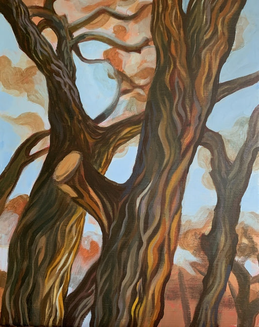 December Trees, 2023, acrylic on canvas, 20 x 16 in. / 50.8 x 40.64 cm.
