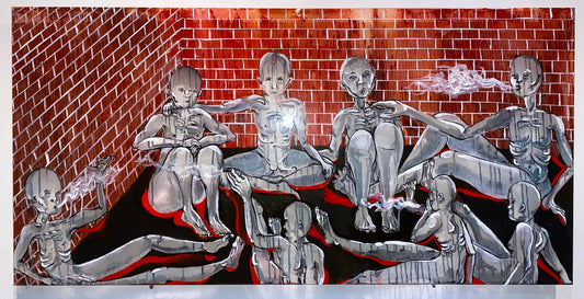 Disassociating With My Friends, 2021, oil on plexiglass, 24 x 48 in. / 60.96 x 121.92 cm.