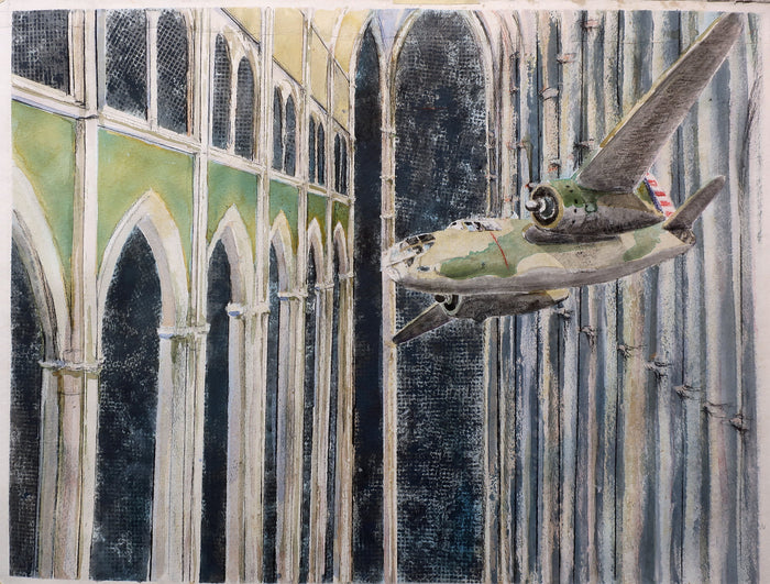 Douglass/Cathedral, 2023, watercolor, 16 x 20 in. / 40.64 x 50.8 cm.