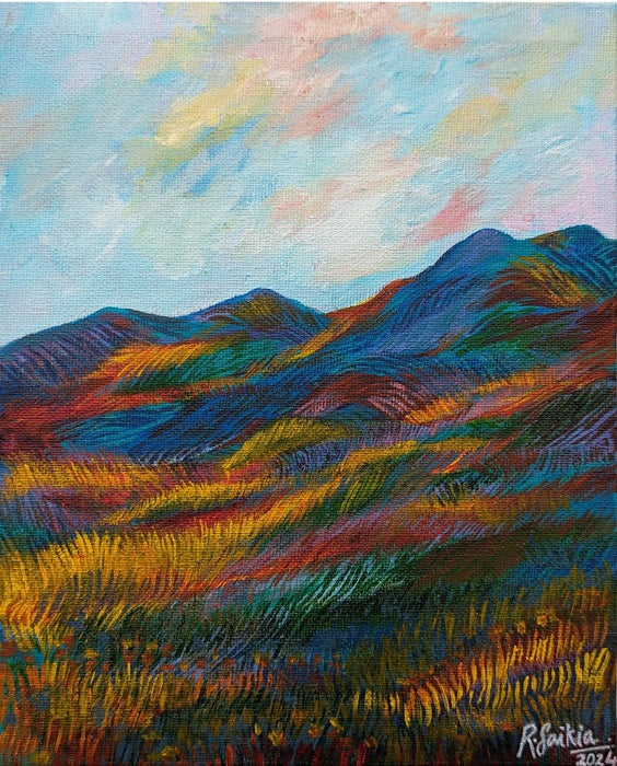 Dreamy Hill Landscape, 2024, acrylic on canvas, 10 x 8 in. / 25.4 x 20.32 cm.