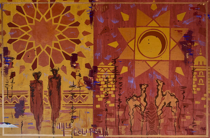 Le Eclipse, 2024, mixed media on fabric, 67 x 102 cm. / 26.3 x 40 in.