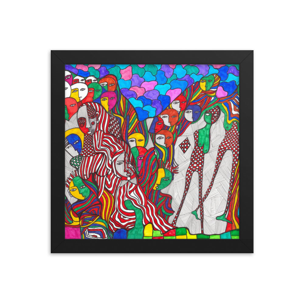 Crowd, 2023, mixed media on framed paper print