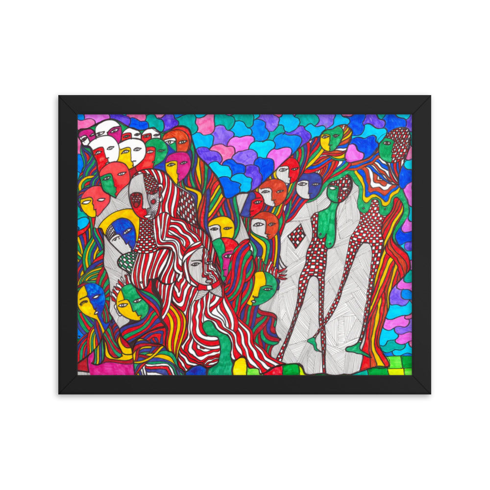 Crowd, 2023, mixed media on framed paper print