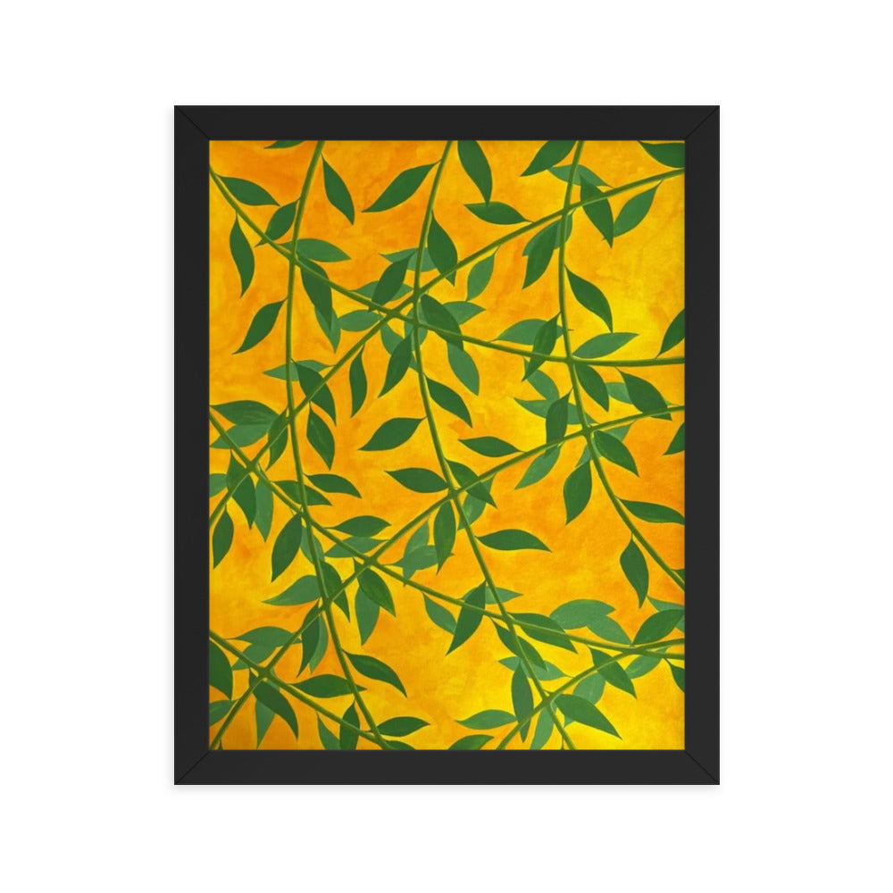 Silhouetted Green Leaves, 2023, gouache on framed paper print