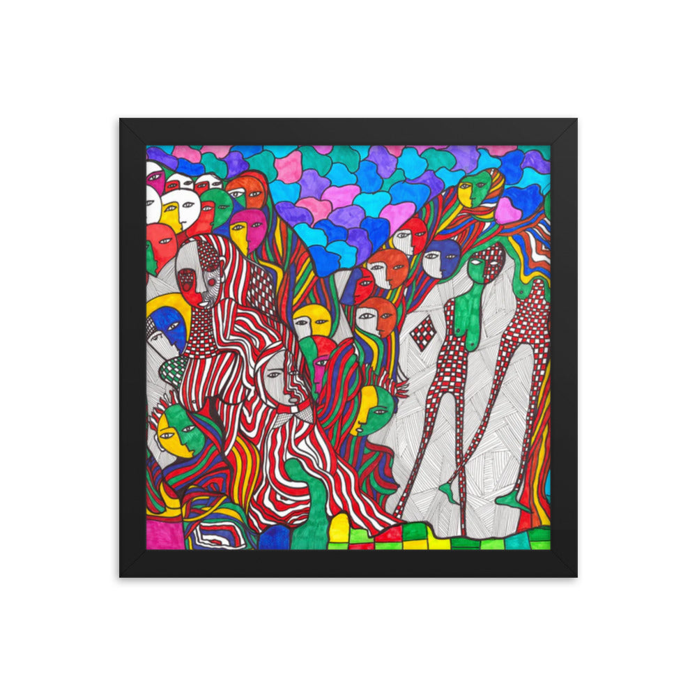 Crowd, 2023, mixed media on framed paper print