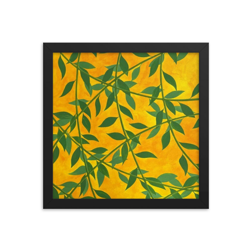 Silhouetted Green Leaves, 2023, gouache on framed paper print