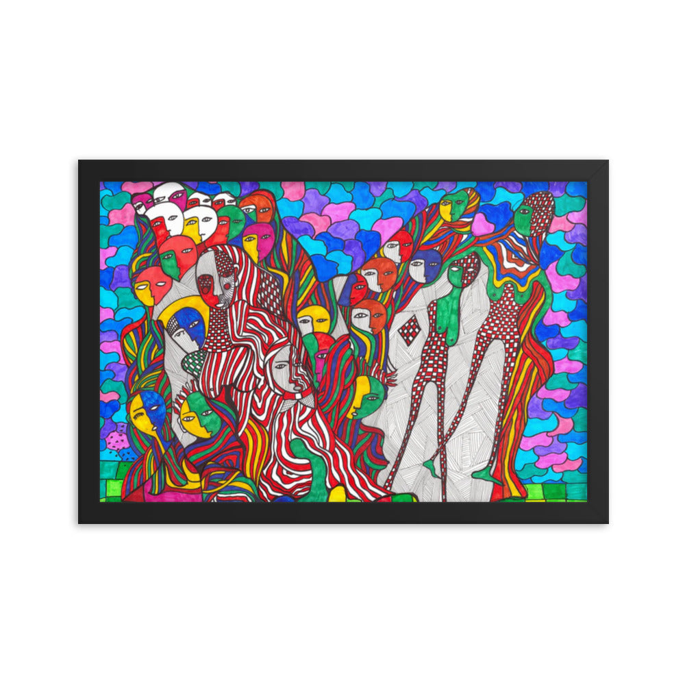 Crowd, 2023, mixed media on framed paper print