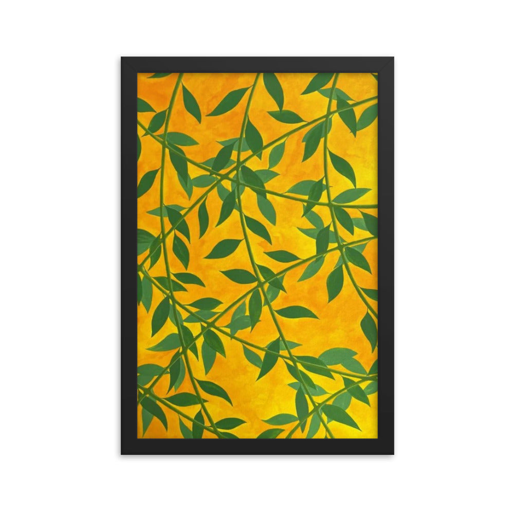 Silhouetted Green Leaves, 2023, gouache on framed paper print