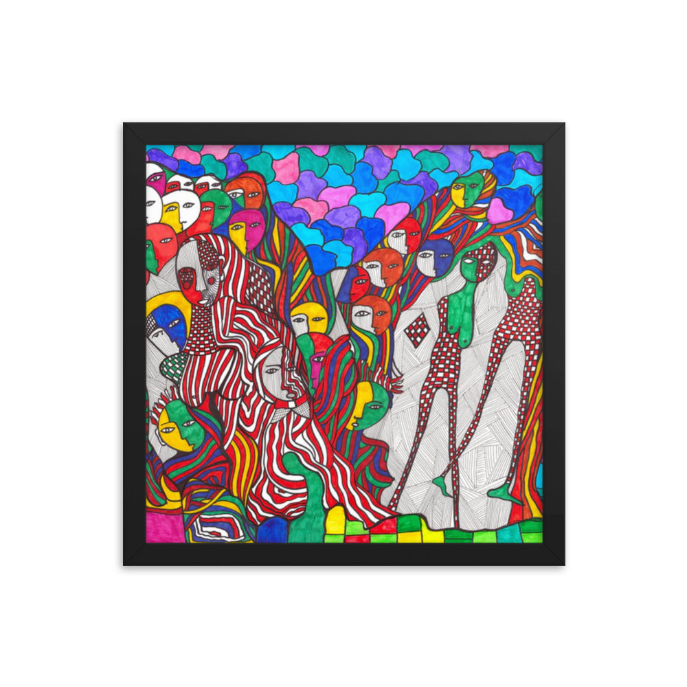 Crowd, 2023, mixed media on framed paper print