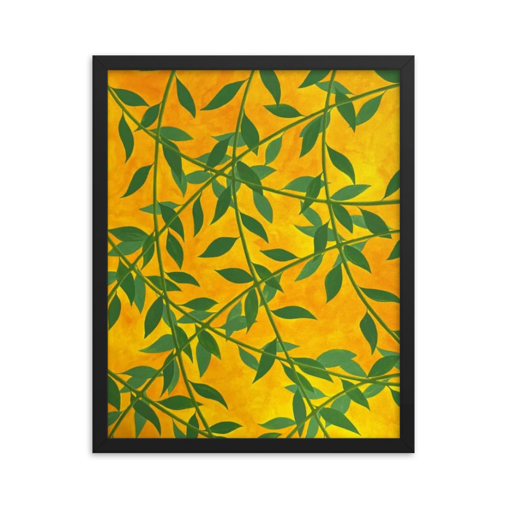 Silhouetted Green Leaves, 2023, gouache on framed paper print