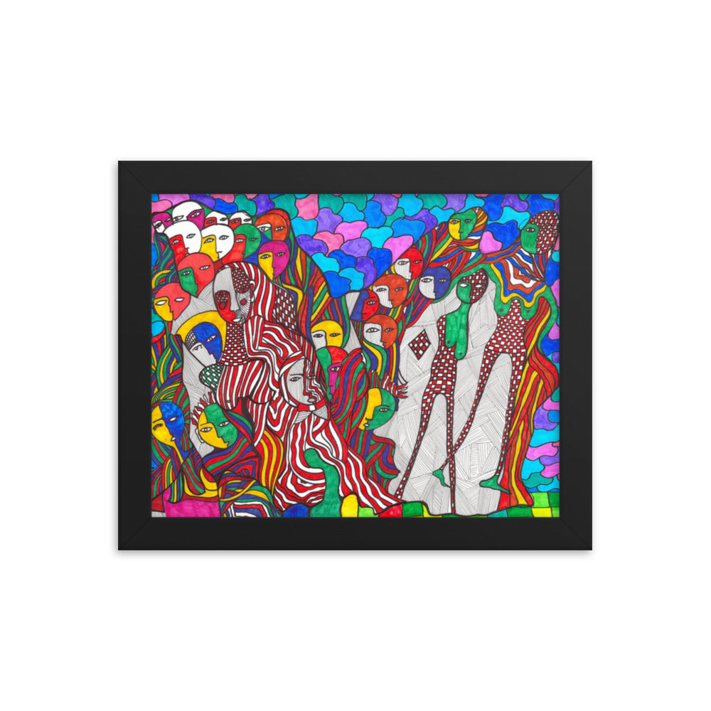 Crowd, 2023, mixed media on framed paper print