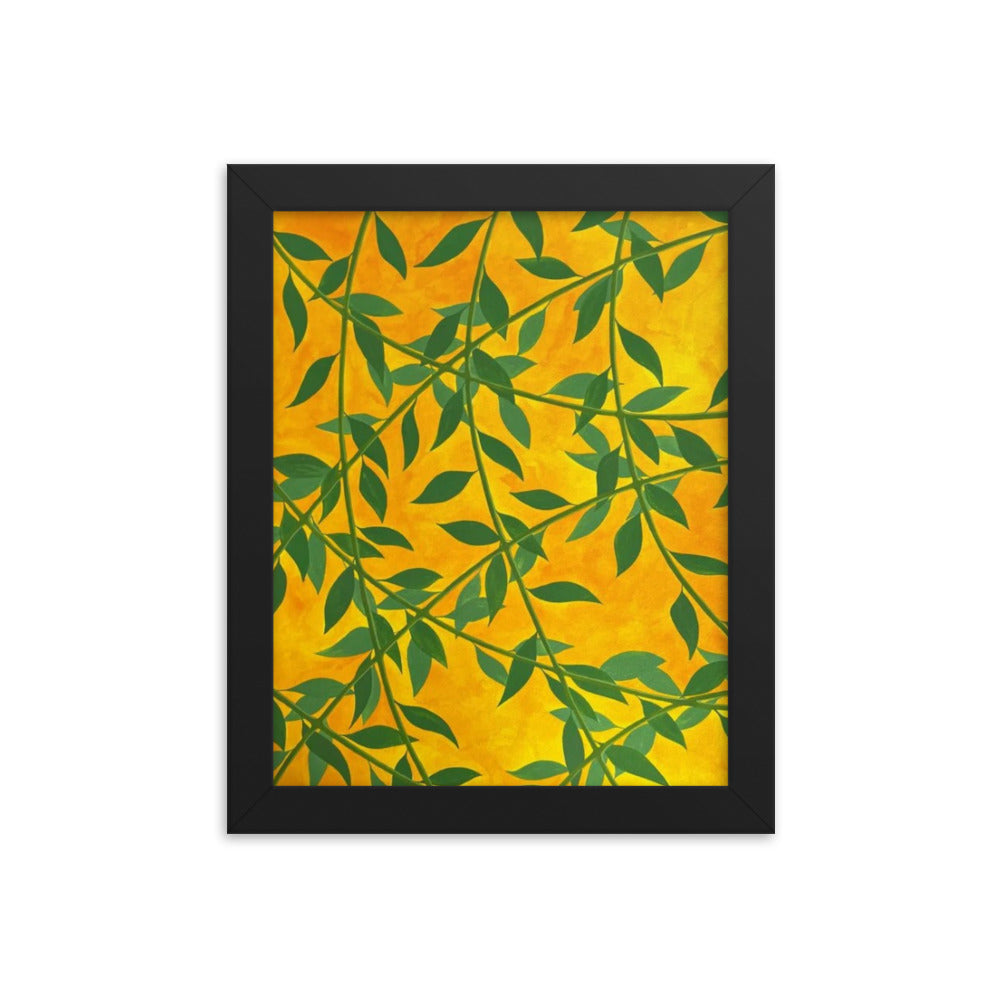 Silhouetted Green Leaves, 2023, gouache on framed paper print