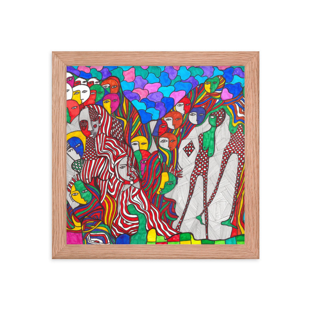 Crowd, 2023, mixed media on framed paper print