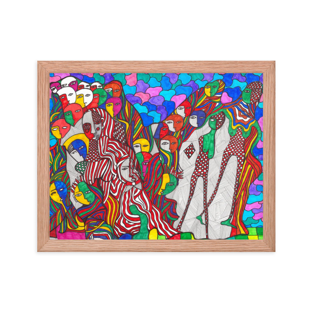 Crowd, 2023, mixed media on framed paper print