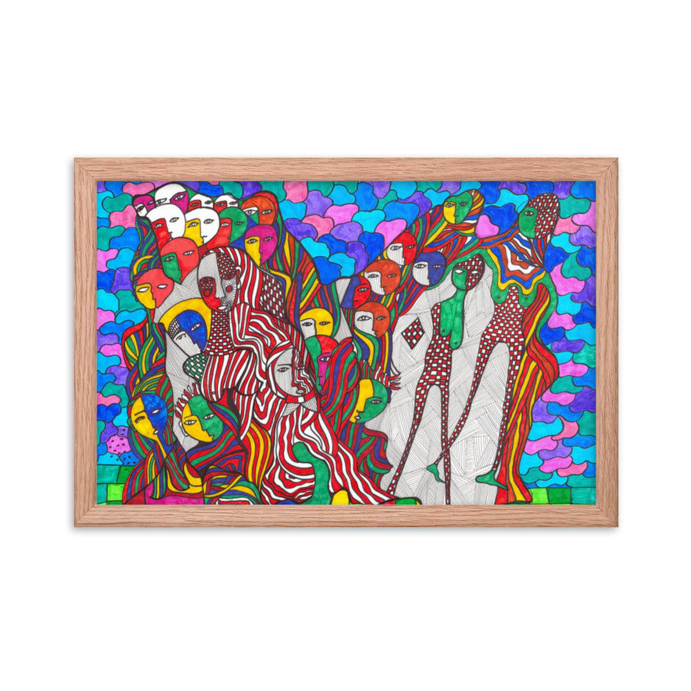 Crowd, 2023, mixed media on framed paper print