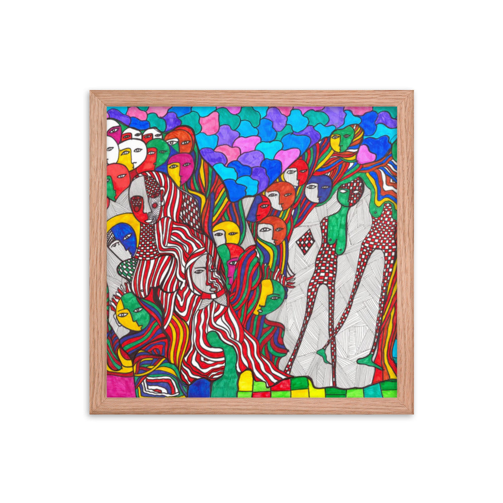 Crowd, 2023, mixed media on framed paper print