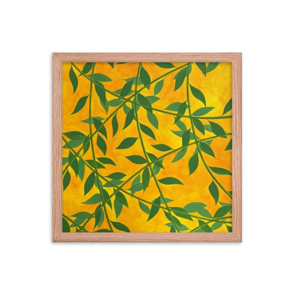 Silhouetted Green Leaves, 2023, gouache on framed paper print