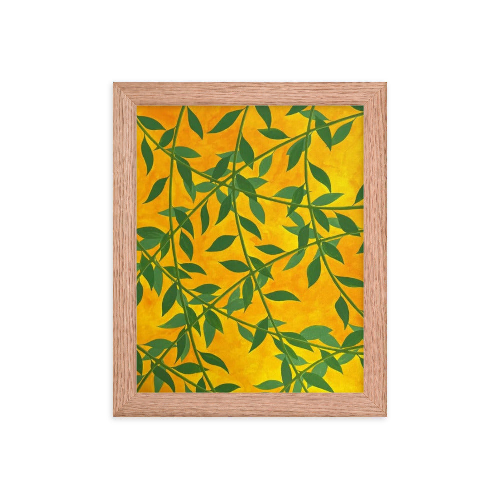 Silhouetted Green Leaves, 2023, gouache on framed paper print