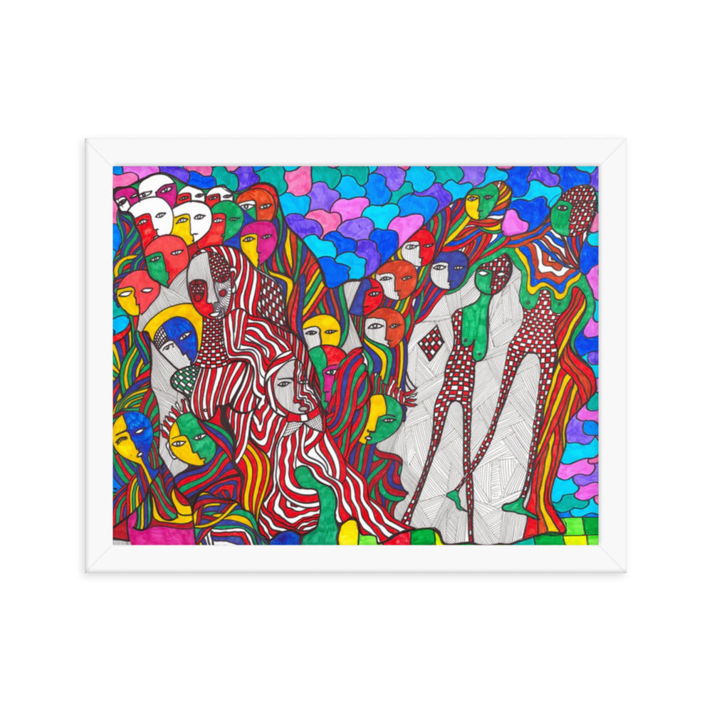 Crowd, 2023, mixed media on framed paper print