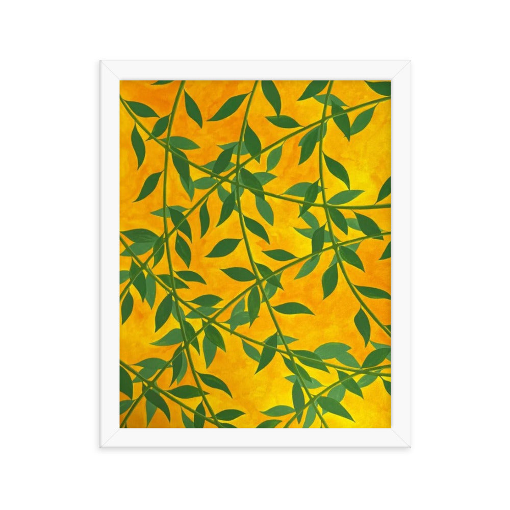 Silhouetted Green Leaves, 2023, gouache on framed paper print