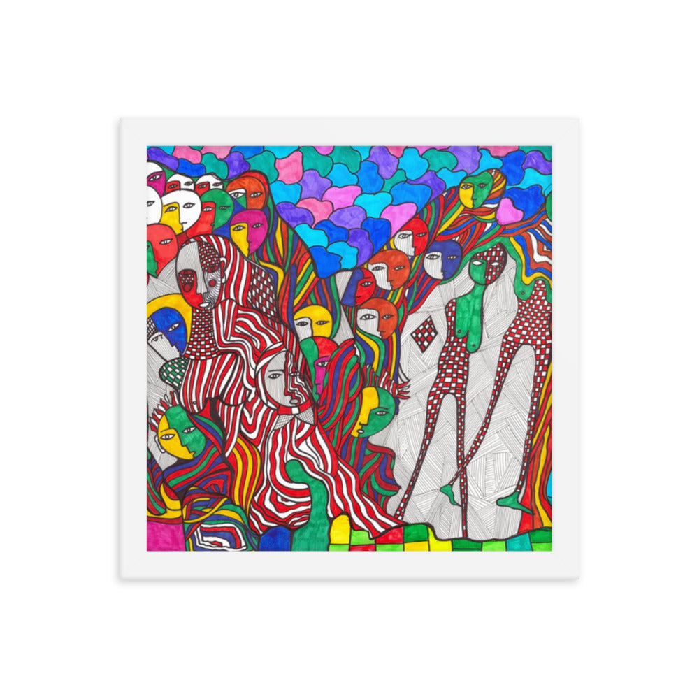 Crowd, 2023, mixed media on framed paper print