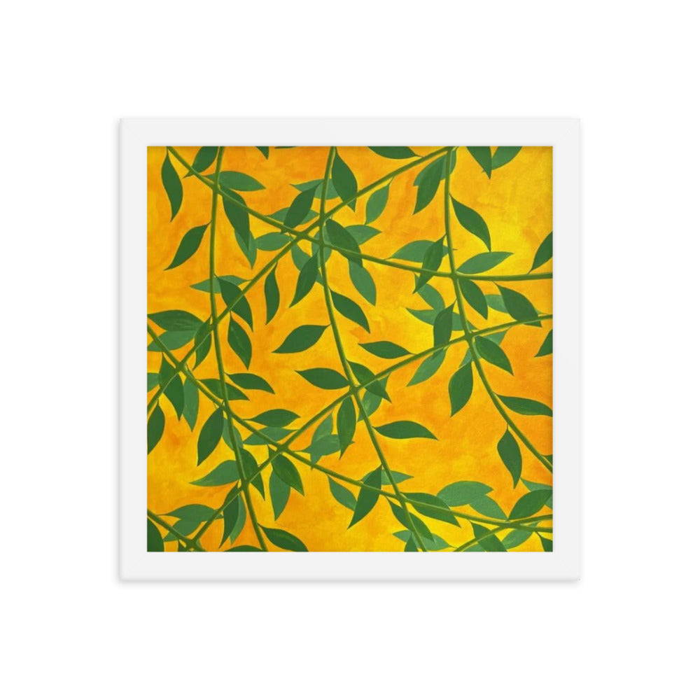 Silhouetted Green Leaves, 2023, gouache on framed paper print