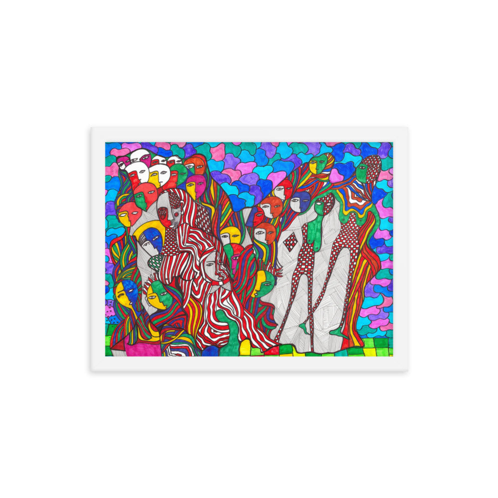 Crowd, 2023, mixed media on framed paper print