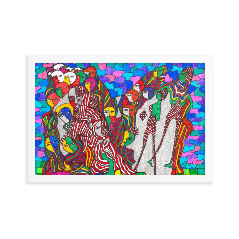 Crowd, 2023, mixed media on framed paper print