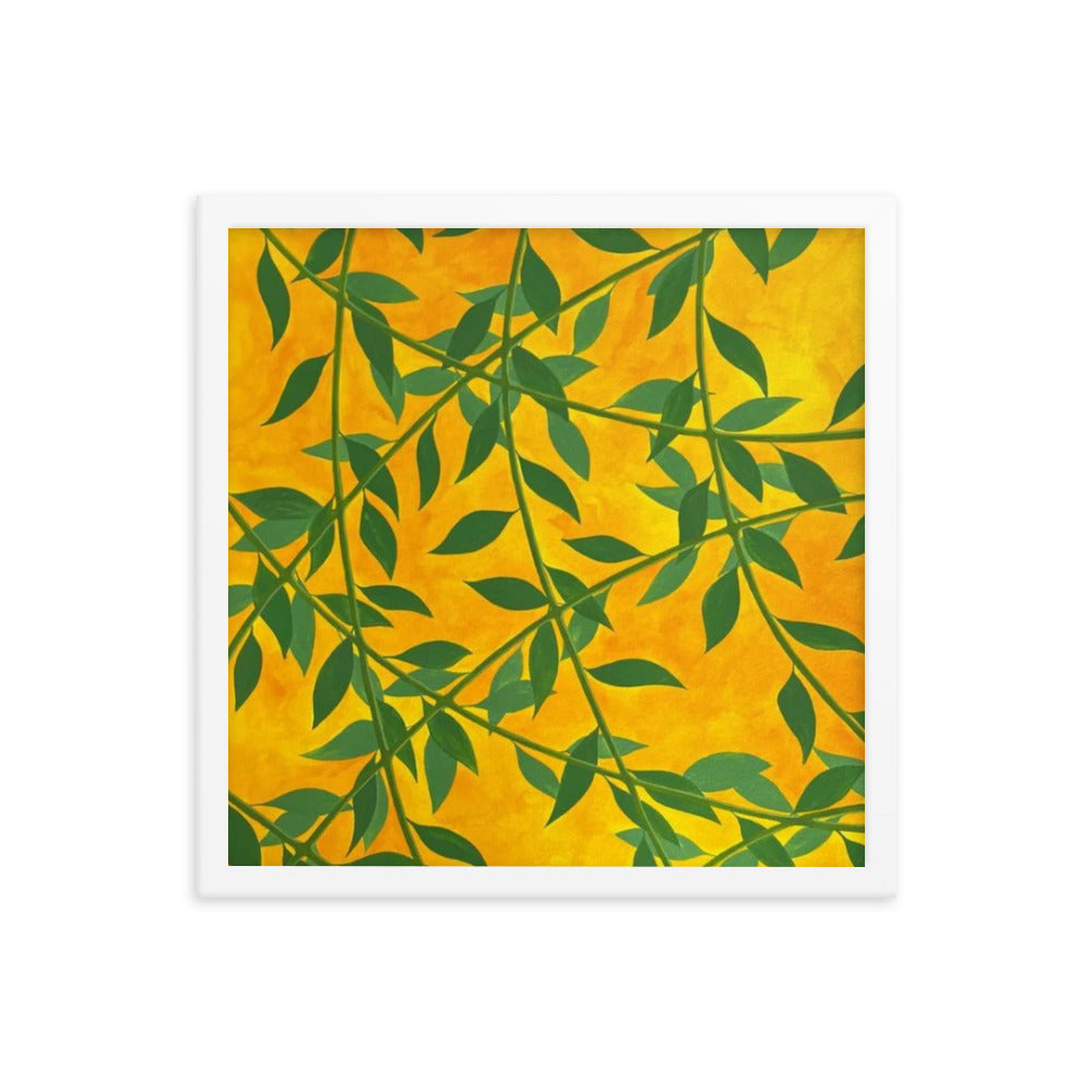 Silhouetted Green Leaves, 2023, gouache on framed paper print