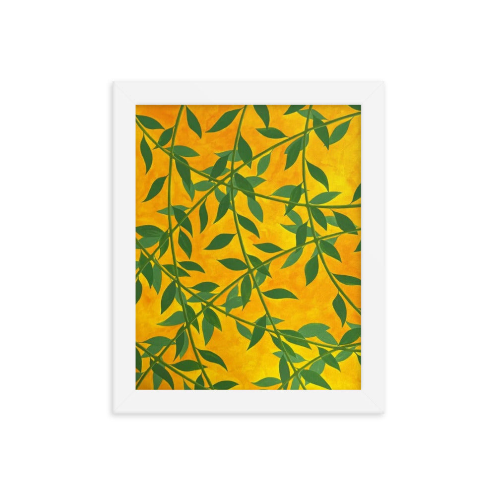 Silhouetted Green Leaves, 2023, gouache on framed paper print